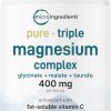 Magnésio Triplo 300 Cápsulas com Glicinato, Malato, Taurato e Vitamina C Puros | Apenas Ingredientes Ativos | Suplemento Sem Enchimentos | 100% Quelato, Microingredients, 400mg por Porção