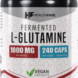 L-Glutamina Pura Fermentada, Suplemento Premium para Recuperação Muscular e Imunidade, Healthfare, 1000mg, 240 Cápsulas