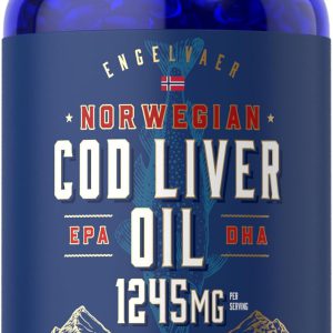 Óleo de Fígado de Bacalhau Norueguês – 1.245 mg por Dose | Fonte Natural de Ômega-3 EPA & DHA | Sem Glúten, Não-GMO, Carlyle, 250 capsulas