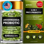 Akkermansia Muciniphila com 320 bilhões de UFCs de Probióticos e Prebióticos com GLP-1 para a saúde intestinal, Astaxantina, Berberina, Cromo 120 capsulas
