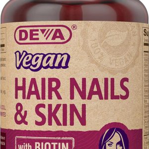 Suplemento Vegano para Cabelo, Pele e Unhas, Vitaminas e Minerais com Biotina, DEVA Vegan, 90 Comprimidos