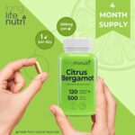 Extrato de Citrus Bergamot 500mg – 120 Cápsulas Vegetarianas | Antioxidante Natural com 40% Flavanonas | Suplemento de 4 Meses, Fabricado nos EUA