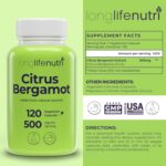 Extrato de Citrus Bergamot 500mg – 120 Cápsulas Vegetarianas | Antioxidante Natural com 40% Flavanonas | Suplemento de 4 Meses, Fabricado nos EUA