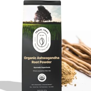 Ashwagandha Orgânica em Pó 227g – Raiz Pura da Índia | USDA Orgânico | Não-OGM | Suporte ao Estresse e Imunidade | 150 Porções