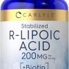 R-Ácido Lipoico 200mg, RLA Estabilizado com Biotina, Carlyle, 60 Cápsulas