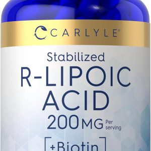 R-Ácido Lipoico 200mg, RLA Estabilizado com Biotina, Carlyle, 60 Cápsulas