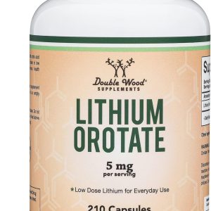Orotato de Lítio 5mg de Lítio Elementar para Cognição e Saúde Cerebral, COA e Testado por Terceiros, 210 Cápsulas da Double Wood Supplements