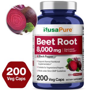 Raiz de Beterraba (Beet Root) com pimenta preta Extrato 20: 1, Nusa Pure, 8.000 mg por cápsula, 200 cápsulas vegetais