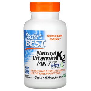 Vitamina Natural K2 MK7 com MenaQ7 - Doctor Best - 45mcg - 180 cápsulas
