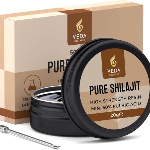 Resina Shilajit Pura 20g, 60% Ácido Fúlvico, Alta Resistência, Fabricado no Reino Unido pela Veda Wellness