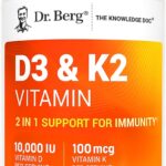 Vitamina D3 e K2 do Dr. Berg, 10.000 UI de Vitamina D3 e 100 mcg de Vitamina K2 - MK7 - 120 Cápsulas