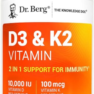 Vitamina D3 e K2 do Dr. Berg, 10.000 UI de Vitamina D3 e 100 mcg de Vitamina K2 - MK7 - 120 Cápsulas