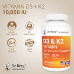 Vitamina D3 e K2 do Dr. Berg, 10.000 UI de Vitamina D3 e 100 mcg de Vitamina K2 - MK7 - 120 Cápsulas