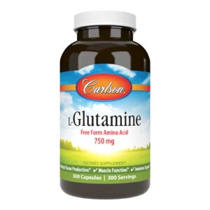 Frasco de L-glutamina Carlson 750 mg com 300 cápsulas