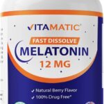 Vitamatic Melatonin 12 mg com Extrato de Mirtilo - Suporte Natural ao Sono de 300 Comprimidos
