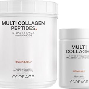 Pacote de Cápsulas e Pó de Colágeno Multi Tipo Codeage - Suporte Completo para Pele, Cabelo e Articulações