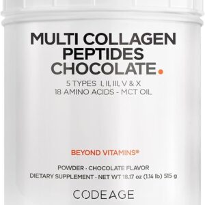 Codeage Multi Collagen Chocolate Protein Powder - 5 Tipos de Colágeno e MCT Oil para Saúde da Pele e Ossos