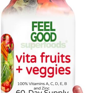 Vita Fruits and Veggies FeelGood Superfoods - Multivitamínico Completo com 25 Superfoods para Saúde e Imunidade