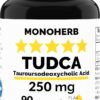 MONOHERB TUDCA - Suplemento Vegetariano com 250 mg para Suporte Hepático e Digestivo