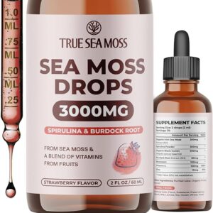 Irish Sea Moss Liquid Drops com Spirulina e Burdock - Suporte Nutricional Líquido Sabor Morango