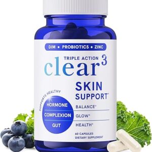 Clear Skin Supplement com Zinco, DIM e Probióticos - Suporte Eficaz para Pele Saudável e Equilíbrio Hormonal
