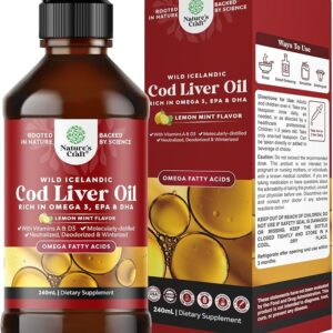 Óleo de Fígado de Bacalhau Líquido Natures Craft 240 ml - Rico em Omega 3 EPA DHA e Vitaminas D e A para Saúde do Coração e Imunidade