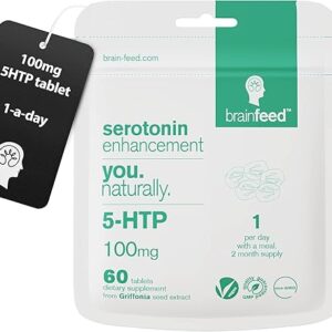Suplemento Natural de Serotonina 5HTP da Brain Feed - 60 Comprimidos para Suporte Emocional e Bem-Estar