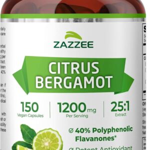 Extrato de Bergamota Zazzee 1200 mg - Suporte Natural para Saúde Cardiovascular e Bem-Estar