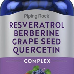 Piping Rock Resveratrol Berberina Semente de Uva e Quercetina - Suplemento Antioxidante e Cardiovascular
