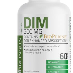 Bronson DIM 200 MG - Suplemento Vegetariano para Metabolismo Estrogênio e Equilíbrio Hormonal