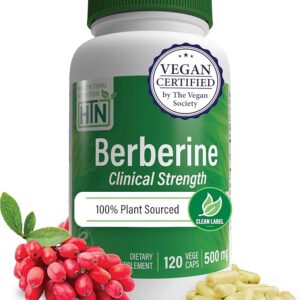 Berberina HCl 500mg - Suplemento Vegan de Força Clínica para Saúde e Envelhecimento Saudável