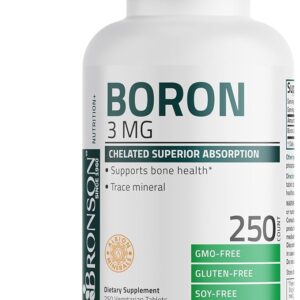 Bronson Boron 3 MG Chelated - Suporte Superior à Saúde Óssea com 250 Comprimidos Vegetarianos