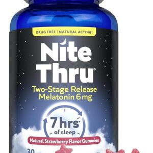 Nite Thru Melatonina de Liberação Prolongada 30 Gummies - Sono Tranquilo com Sabor de Morango