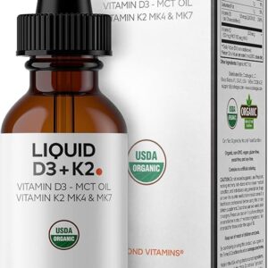 Suplemento Líquido de Vitamina D3 e K2 Orgânica - 2000 IU para Imunidade e Saúde Óssea