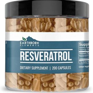 Earthborn Elements Resveratrol 200 Cápsulas - Antioxidante Puro para Saúde Cardiovascular