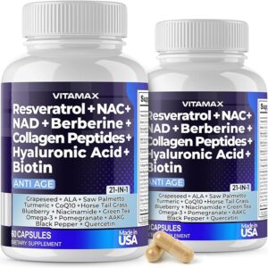 Vitamax Resveratrol NAD+ Berberine Ácido Hialurônico - Suporte Completo para Cabelo, Unhas e Pele