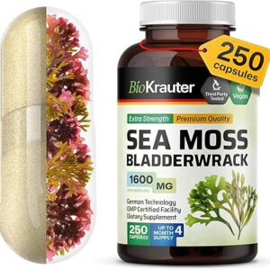 Cápsulas de Irish Sea Moss 1600 mg com Bladderwrack - Suplemento Vegano para Saúde Digestiva