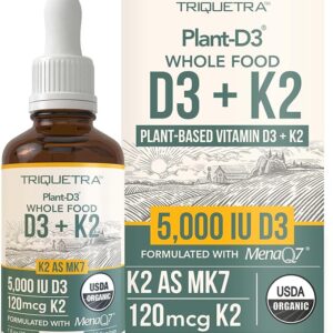 Vitamina D3 5000 IU com K2 MK-7 - Suplemento Orgânico para Imunidade e Saúde Óssea