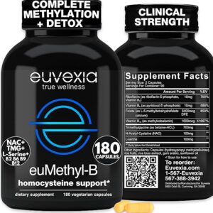 Methylated B Complex Vitamins Euvexia 180 Cápsulas - Suporte Avançado para Imunidade e Saúde Cerebral