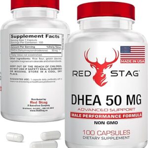 Red Stag DHEA 50mg - Suplemento para Equilíbrio Hormonal e Vitalidade Masculina com 100 Cápsulas