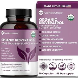Suplemento de Resveratrol Orgânico 90 Cápsulas Veganas - Antioxidante Potente e Bio Disponível