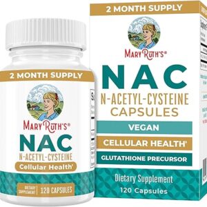 Suplemento NAC MaryRuth Organics 120 Cápsulas - 1000mg de Antioxidante Vegano para Saúde do Fígado