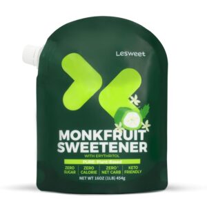 Adoçante Natural Lesweet com Extrato de Fruta do Monge e Eritritol - Substituto de Açúcar 1:1, Zero Calorias e Amigo da Dieta Keto