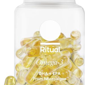 Suplemento Vegan Omega 3 Ritual - DHA e EPA para Saúde do Coração, Cérebro e Olhos - 30 Cápsulas com Aroma de Cítricos