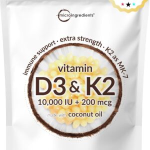Micro Ingredients Vitamina D3 10.000 IU + K2 MK-7 200 mcg - Suplemento de Fortalecimento Ósseo e Imunidade