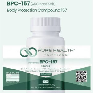 BPC-157 (Sal Arginate) Pure Health Peptides - Peptídeo para Pesquisa Laboratorial com 100 Cápsulas
