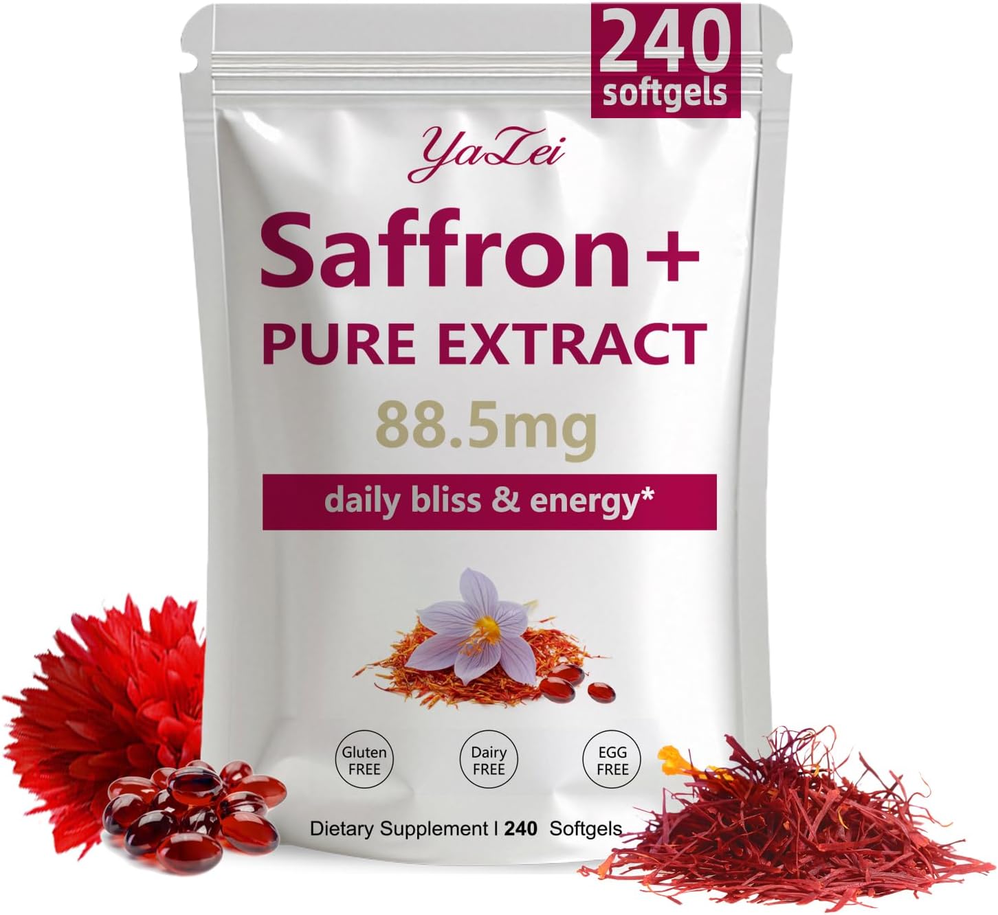 Suplemento de Extrato de Açafrão Saffron 88,5mg – Melhore sua Energia e Humor com 240 Cápsulas Veganas
