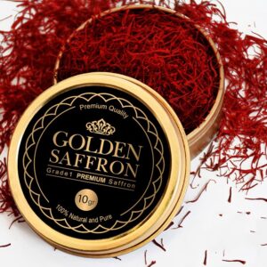 Golden Saffron - Fios de Açafrão Puro Premium Grade A+ Super Negin, 10g - Sabor e Cor para suas Receitas
