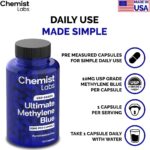 Cápsulas de Azul de Metileno Chemist Labs - 99% Pureza para Suporte Celular e Mitochondrial - 5