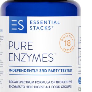 Enzimas Digestivas Pure Essential Stacks - 18 Enzimas Vegetais Sem Glúten, Laticínios e Soja